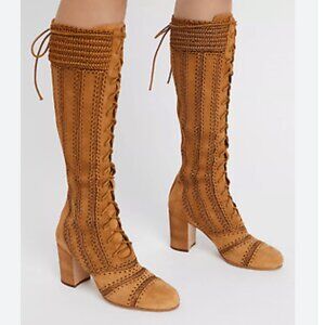 Free People Blair Tall Suede Zipper /Lace Up Boots 10